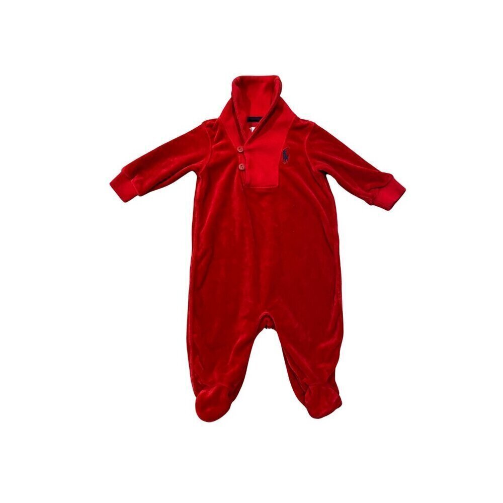 Ralph Lauren Baby Red Velour Christmas One Piece - Size 3 months - Like New!